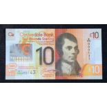 Scotland, Clydesdale Bank 10 Pounds dated 25th January 2017, new polymer issue with VERY LOW No.