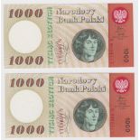 Poland 1000 Zlotych (2) dated 29th October 1965, a consecutively numbered pair, serial S 0990114 & S