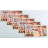 Gibraltar 10 Pounds (5) dated 1st July 1995, a consecutively numbered run of 5 notes, serial