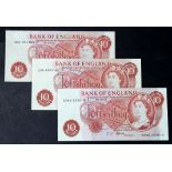 Fforde 10 Shillings (3) issued 1967, a group of first and last runs, FIRST RUN '26R' prefix and LAST