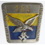 German Nazi employee badge from the Peenemunde factory, which built FAU-1 and FAU-2 rockets. Painted
