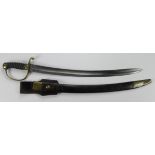 Constabulary Sword, mid 19th century, with curved spear point blade 22.5". Fishskin grip, brass