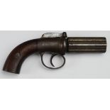 Pepperbox Percussion Pistol, various proof marks to barrel, obsolete calibre, no licence required