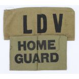 WW2 Home Guard and LDV arm bands.