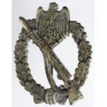 German Nazi Infantry Assault Badge, silver class, hollow back, pin repaired