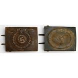 German Nazi Luftwaffe and SS belt buckles, both rusty. (2)