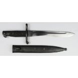 Spanish heavy blade bayonet, with scabbard, matching numbers '5796 K'.