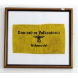 German framed WW2 Deutscher Volkssturm Wehrmach arm band.