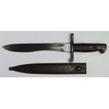 Spanish Bolo bayonet with scabbard, black blade (1941) matching numbers '6915 P'.