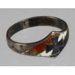 Imperial German WW1 silver ? and enamelled Iron Cross ring. Enamel damage noted