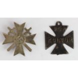 German Nazi Merit Cross with Swords 1st Class, maker marked '65'. Together with a 'For Kultur' WW1