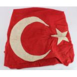 WW1 Turkish flag size approx. 2x3 feet maker marked to the lanyard.