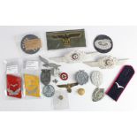 German Nazi cloth badges, various Tinnies, hat Eagles, etc etc. (18 items)