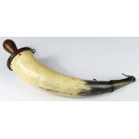 Rare Crimean War period Military Ordnance Naval Gunner's Priming Horn, mid 19th Century, cow horn