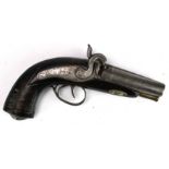 19th Century Continental double barrel percussion overcoat pistol in good condition.