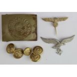 German Nazi Afrika Korps belt buckle, Luftwaffe cap eagle (one pin missing), eagle & swastika
