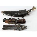 Small survival type knife in leather sheaf, plus a Kukhri with maker marked blade 'Military Supply