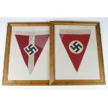 German framed Hitler youth pennant with framed NSDAP party pennant both in matching glazed modern