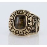 10ct yellow gold college ring, "1991 Crossett High", finger size T, weight 15.3g