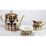 Royal Crown Derby Bone China Old Imari teapot, milk jug & sugar bowl (pattern no. 1128), makers