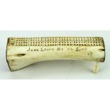 Antique bone cribbage board inscribed "Judd Lewis His Ox Bone"