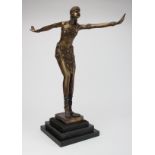 20th Century Art Deco style bronze of a dancer in the manner of "Chiparus". Mounted on a three