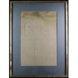 Epstein, Jacob. Preparatory sketch of a woman standing with her hands over her belly. Inscribed in