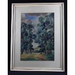 Kapp, Helen (1901-1978). Watercolour of a view with trees in the foreground. Signed lower left.