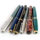 Fountain Pens. A group of six fountain & ballpoint pens, comprising Parker, Swan Visofil & Selsdon.