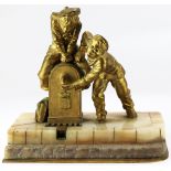 Dominique Alonzo. Gilded bronze figural sculpture of two French schoolboys playing by a fire