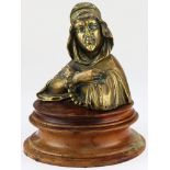 After A Giroux. 19th century cast brass inkwell on a wooden base. In the form of a Middle Eastern