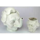 Margaret Thatcher novelty teapot and milk jug by Luck & Flaw, teapot height 20cm approx.