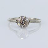 Platinum solitaire ring set with a round old cut diamond calculated as weighing approx. 1.10ct,