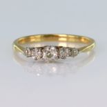 18ct yellow gold graduated five stone ring set with five old cut diamonds calculated as weighing