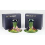 Pair of Moorcroft "Clematis'candlesticks". Circa 1955. 1st quality.Marks on base. Boxed.