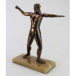 Bronze statue of a Greek God on a marble base, height 25cm