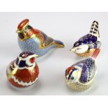 Royal Crown Derby paperweights (4) all birds with silver stoppers