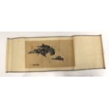 Oriental Scroll painting in ink and colour. Depicting five donkeys. Signed and with two red seal