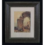 After Guardi. English School, circa1850-1880. Watercolour study of Italian ruins with figure in