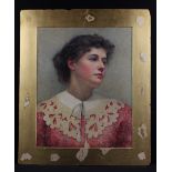 Joyce, M. Watercolour portrait of a lady in a red dress. Signed lower right, M. Joyce. In a