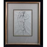 Adler, Yankel (Polish 1895-1949). Untitled ink study of a nude. Bears estate stamp lower right,