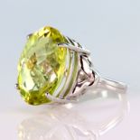 9ct white gold ring with a large yellow citrine, size N, weight 7.8g