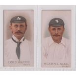 Cigarette cards, Wills, Cricketers 1896, two type cards, both Kent, Lord Harris & Hearne Alec (good)