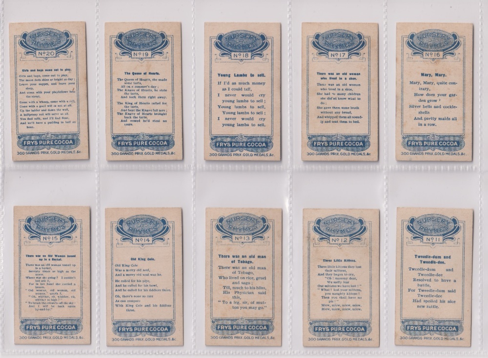 Trade cards, Fry's, Nursery Rhymes (set, 50 cards) (some light foxing to a few backs o/w good) - Image 2 of 2