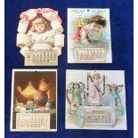 Trade cards, USA, Clark's Spool Cotton, four, large illustrated advertising calendar cards for 1889.