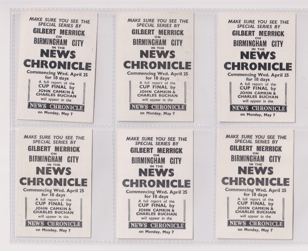 Trade cards, News Chronicle, Footballers, Birmingham City, two different printings, one with back - Image 8 of 8