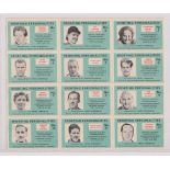 Trade issue, News Chronicle, Sporting Personalities, set of 12 uncut stamps on sheet as issued,
