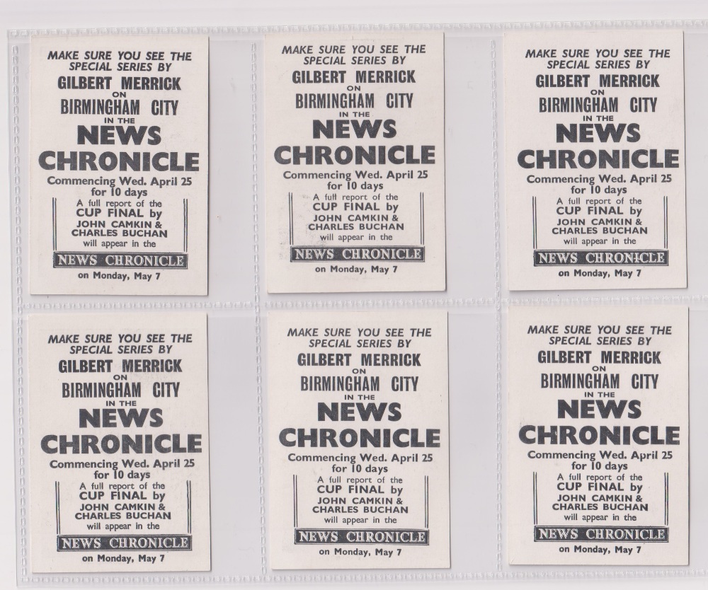 Trade cards, News Chronicle, Footballers, Birmingham City, two different printings, one with back - Image 6 of 8