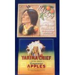 Trade issues, Fruit box labels, two vintage labels, both illustrated with Native Americans, Navajo