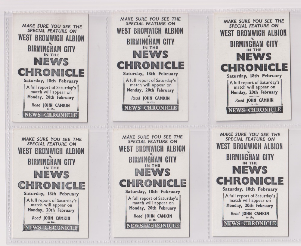 Trade cards, News Chronicle, Footballers, Birmingham City, two different printings, one with back - Image 2 of 8